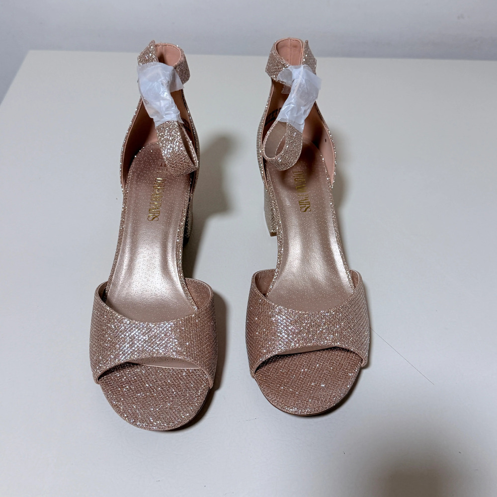 DREAM PAIRS Chunkle Block Heel Ankle Strap Sandals Gold Glitter Sz 11
